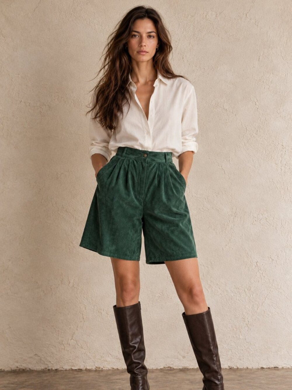 Vintage Green Suede Leather Shorts | High Waist Longline